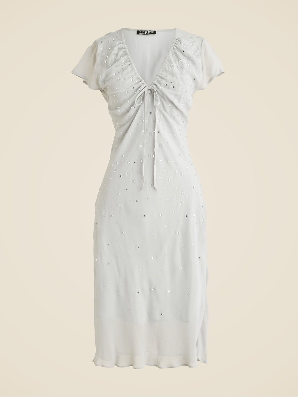 J. Crew Embellished Dove Grey Chiffon Short Sleeve Midi Slip Dress NWT
